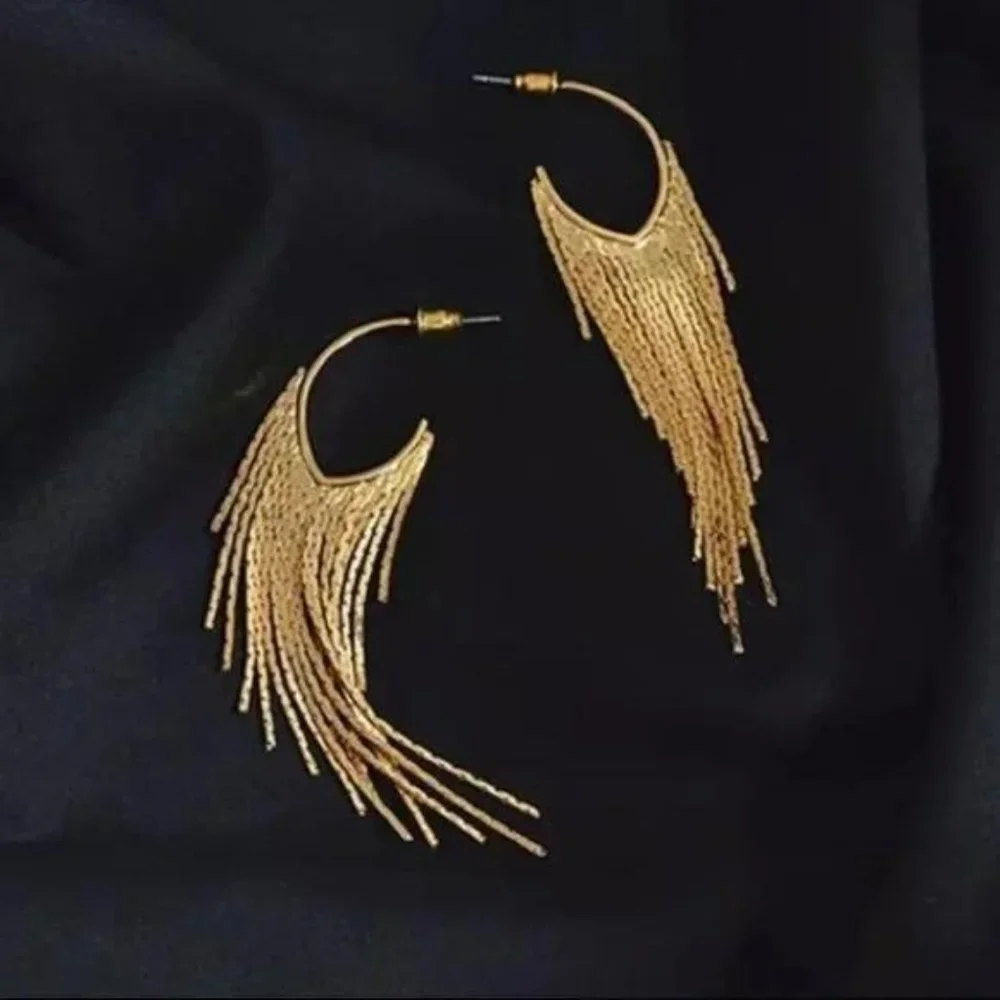 18K Gold plated tassels dangle Earrings, beautiful Earrings, cute Earrings. - Picture 2 of 3